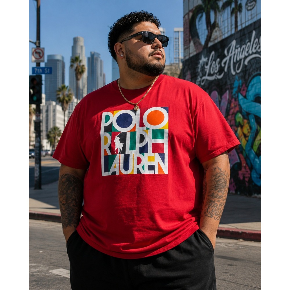 Polo Ralph Lauren 2XLT T-Shirt Red Multi Color Block Graphic Logo Tee Tall #1080